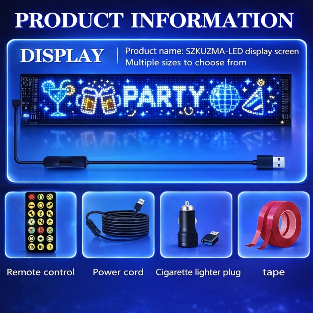Programmable LED Scrolling Sign APP Custom Text & Animations - USB & Car Charger Powered Smart Display Board 4 Sizes for Bar Restaurant Car Window Christmas Birthday Party Decoration