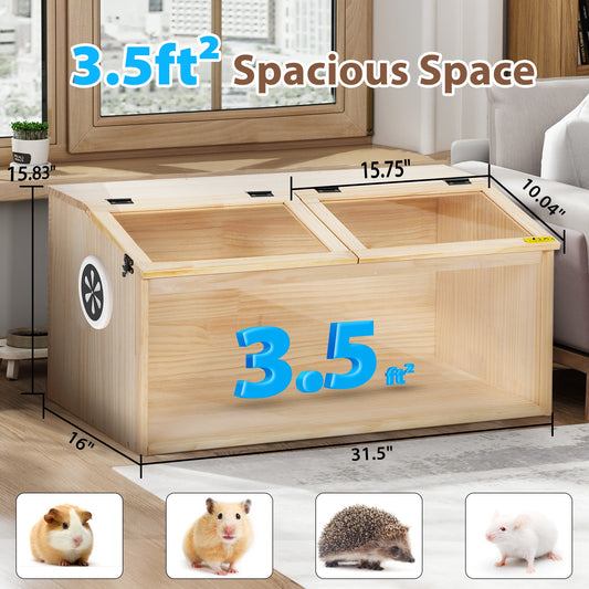 Wooden Hamster Cage with Acrylic Viewing Panel, Opening Top and Removable Front