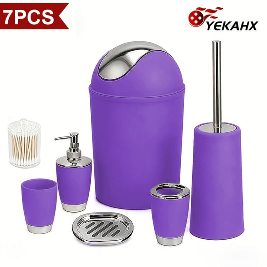 Bathroom Accessory Set, 7-Piece with Trash Can, Toilet Brush and Vanity Essentials