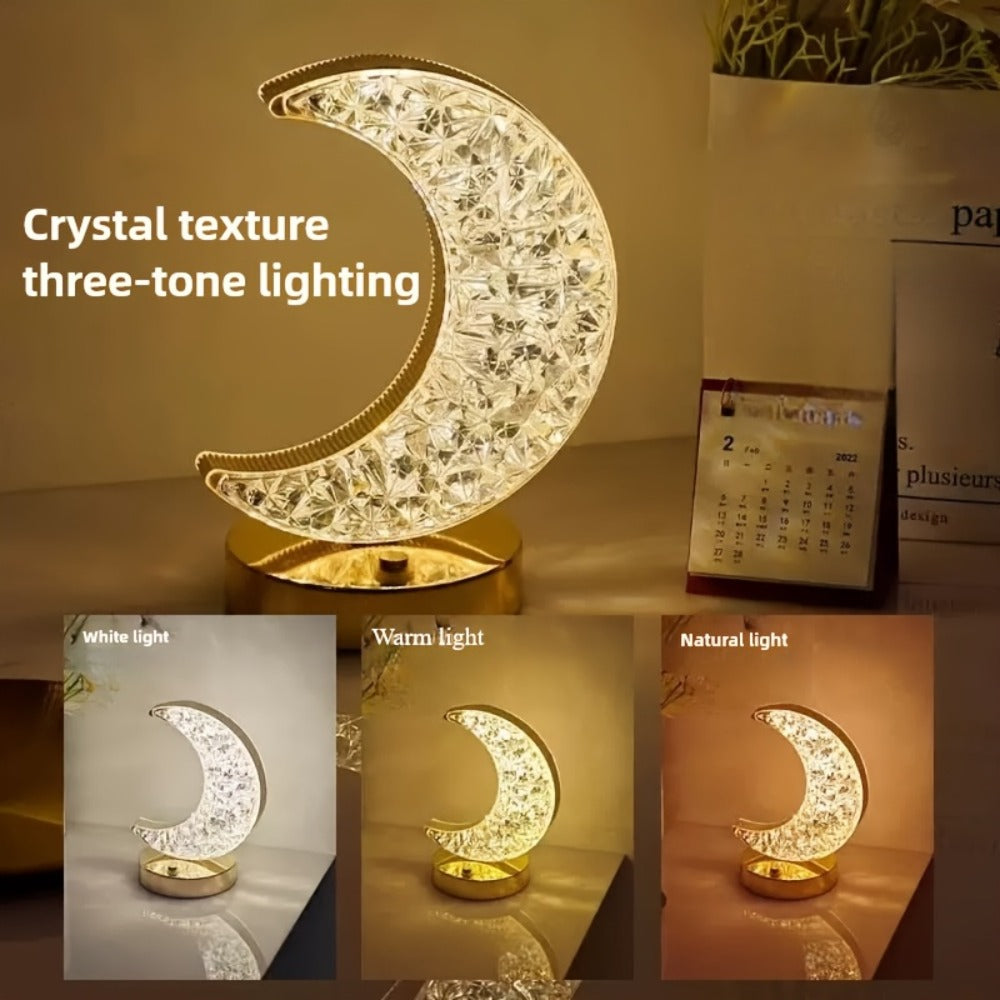 Crystal Touch Table Lamp Rechargeable – Moon & Star Dimmable LED Night Light with 3-Color Modes for Bedroom, Living Room & Christmas Decoration