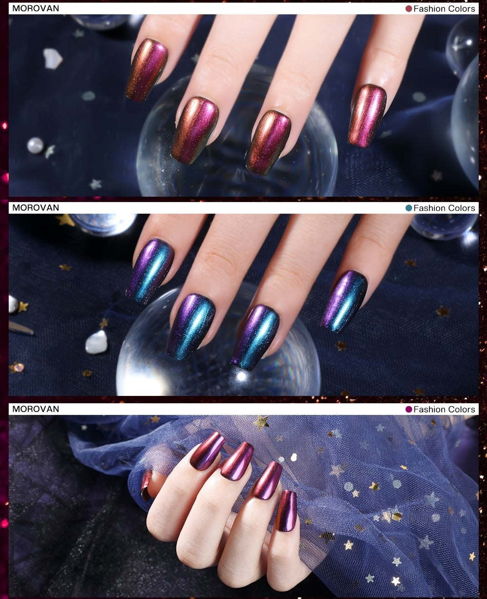Holographic Nail Polish Set 6pcs Air Dry No UV Lamp – Metallic Glitter Rainbow Shimmer Lacquer 0.25oz, Finger & Toenail Polish Kit, Nail Art Gift Set for Women Girls by Morovan
