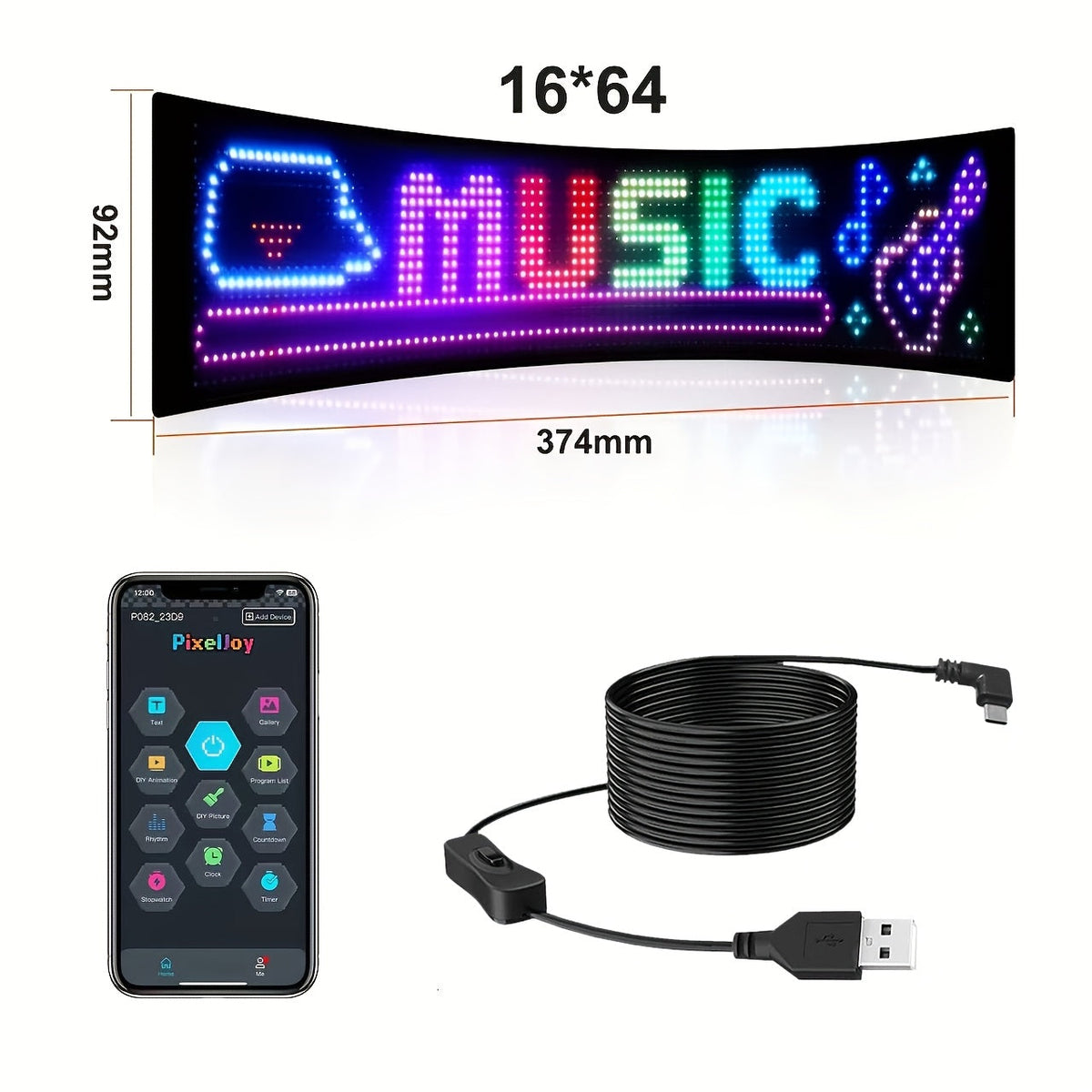 LED Matrix Panel Flexible Programmable Display - Bluetooth APP Control, USB Powered DIY LED Sign Board, Custom Text & Animation for Store Car Hotel Holiday Decoration