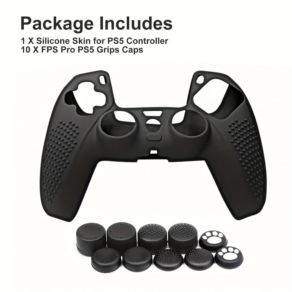 PS5 Controller Silicone Cover with 10 Thumb Grip Caps – Protective Case & Grip Accessories Set for PS5 DualSense Controller, Anti-Slip Skin Cover for PlayStation 5 Controller