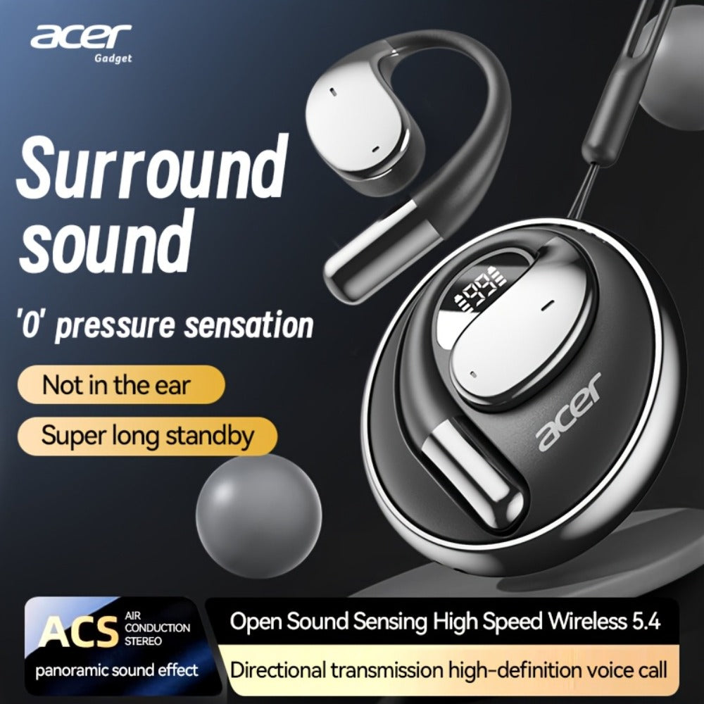Acer TWS Wireless Earbuds Hook Design Low Latency Gaming 2025 New – HiFi Deep Bass Noise Reduction Ultra-Long Battery Touch Control Lightweight for Sports Running Daily Use