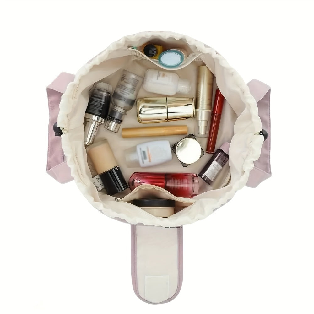 Drawstring Makeup Bag Wide Opening Flat Lay Oxford Fabric Machine Washable 12 Colors Travel Cosmetic Organizer Bag for Makeup Brushes Tools Accessories Toiletries Dorm Printed & Solid Colors