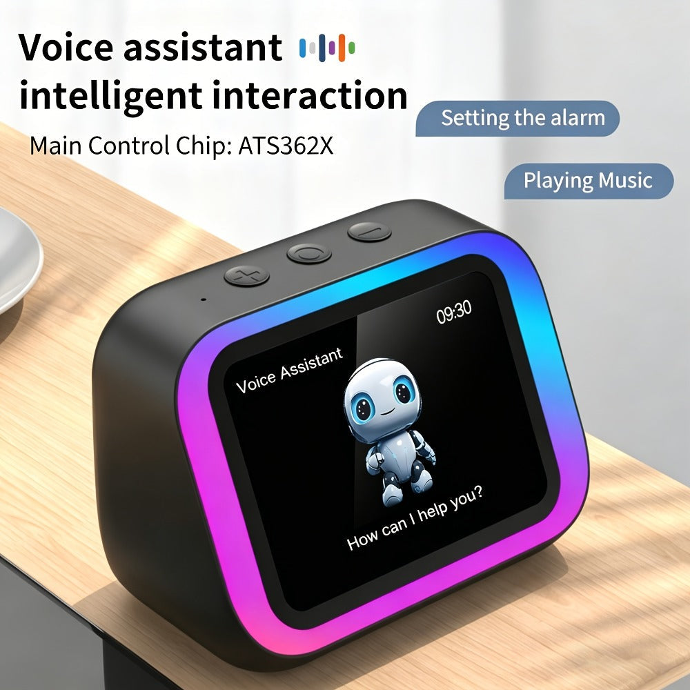 Smart Alarm Clock with AI Voice Assistant & Wireless Speaker - Dynamic RGB Light, Hi-Fi Stereo Sound, HD Display, Answer Calls, Period Tracker, 2500mAh Battery, Portable Bedside Charging Clock