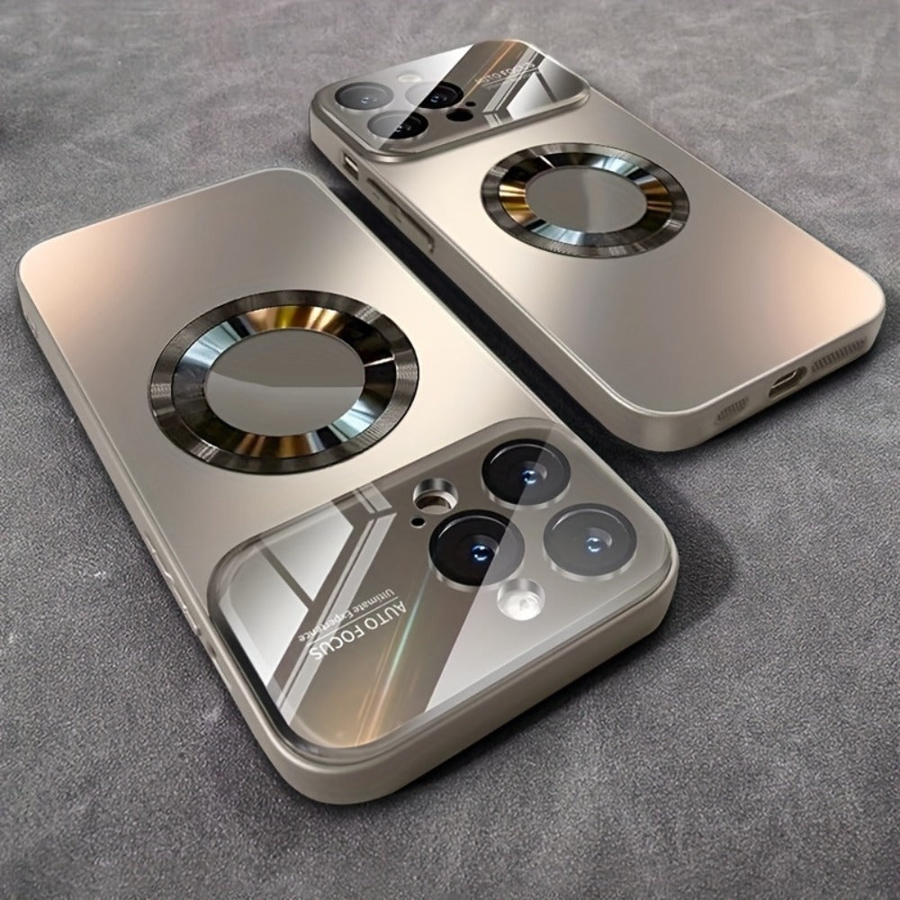 Titanium Matte iPhone Case Magnetic Wireless Charging Shockproof Glass Lens Cover for iPhone 17 Pro Max 17 Pro 17 Air 17 16 Pro Max 16 Pro 16 Plus 16 15 Pro Max 15 Pro 15 Plus 15 14 Pro Max 14 Pro 14 Plus 14