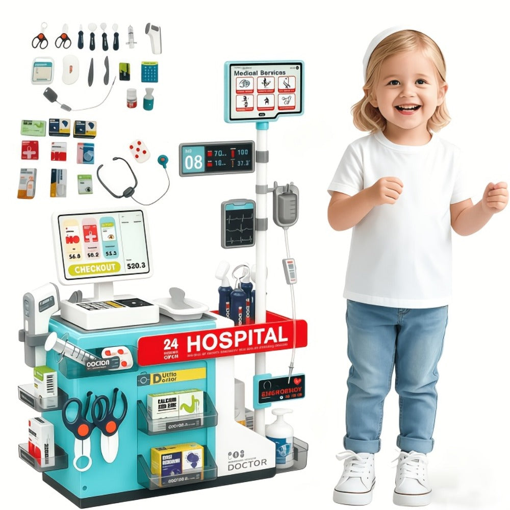 Doctor Play Set with 49 Pieces, Medical Station & Cashier Pretend Play