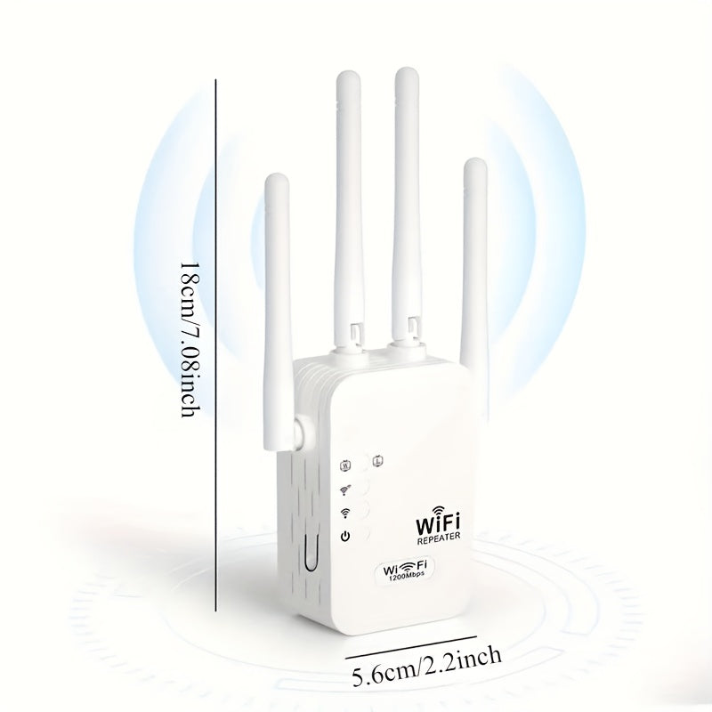 WiFi Extender 1300Mbps Dual Band AP & Relay Mode - 4 Powerful Antennas Full House Coverage, Ethernet Port, Eliminates Dead Zones, for Home Office Gaming Streaming, White Black