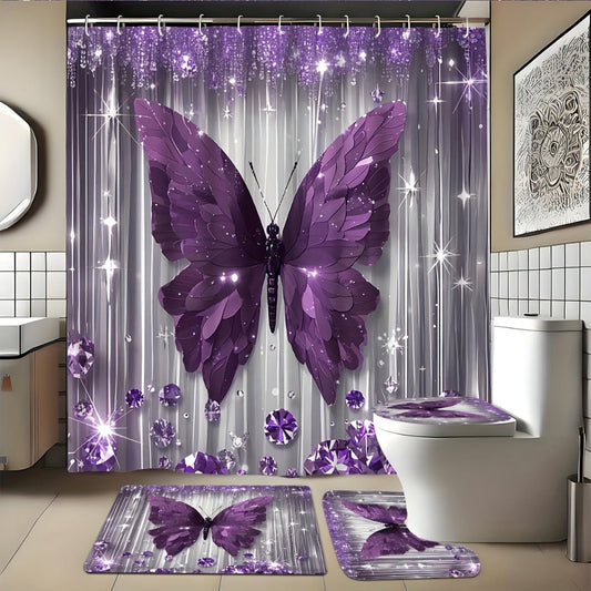 Diamond Butterfly Shower Curtain, Single Curtain or Bathroom Set Options