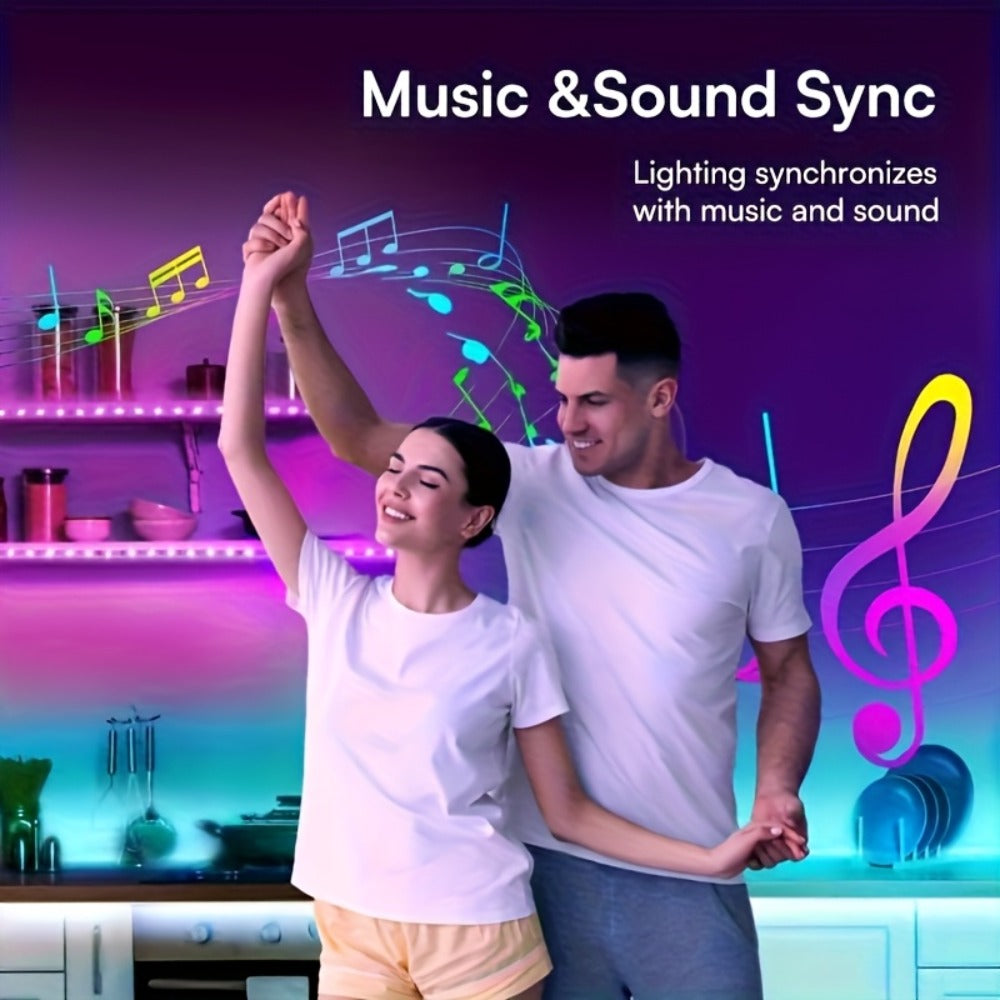 RGB LED Strip Lights 32.8ft Bluetooth Music Sync - 5050 Color Changing Tape Light, 44-Key IR Remote, App Controlled, Cuttable for Bedroom, Gaming Room, Party, TV Backlight & Christmas Decoration
