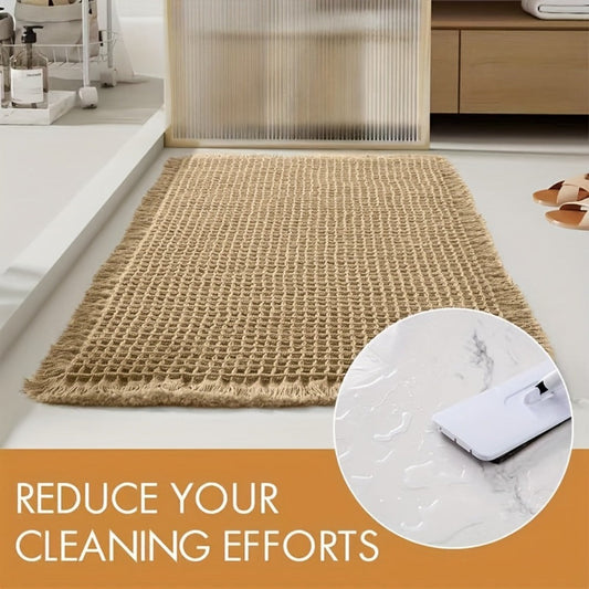 Bath Mat with Tassels, Absorbent Machine-Washable Knit Bathroom Rug