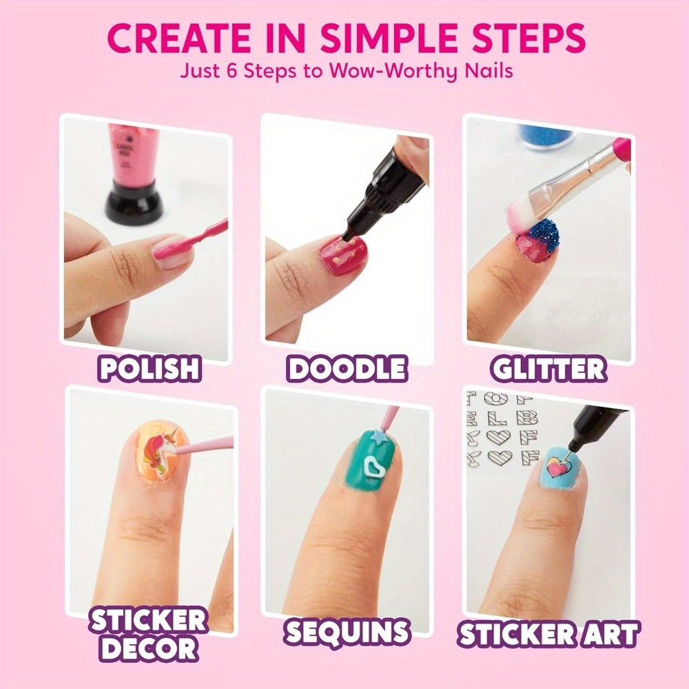 Kids Nail Art Kit with 220+ Stickers, Glitter & Polish Brush Pens