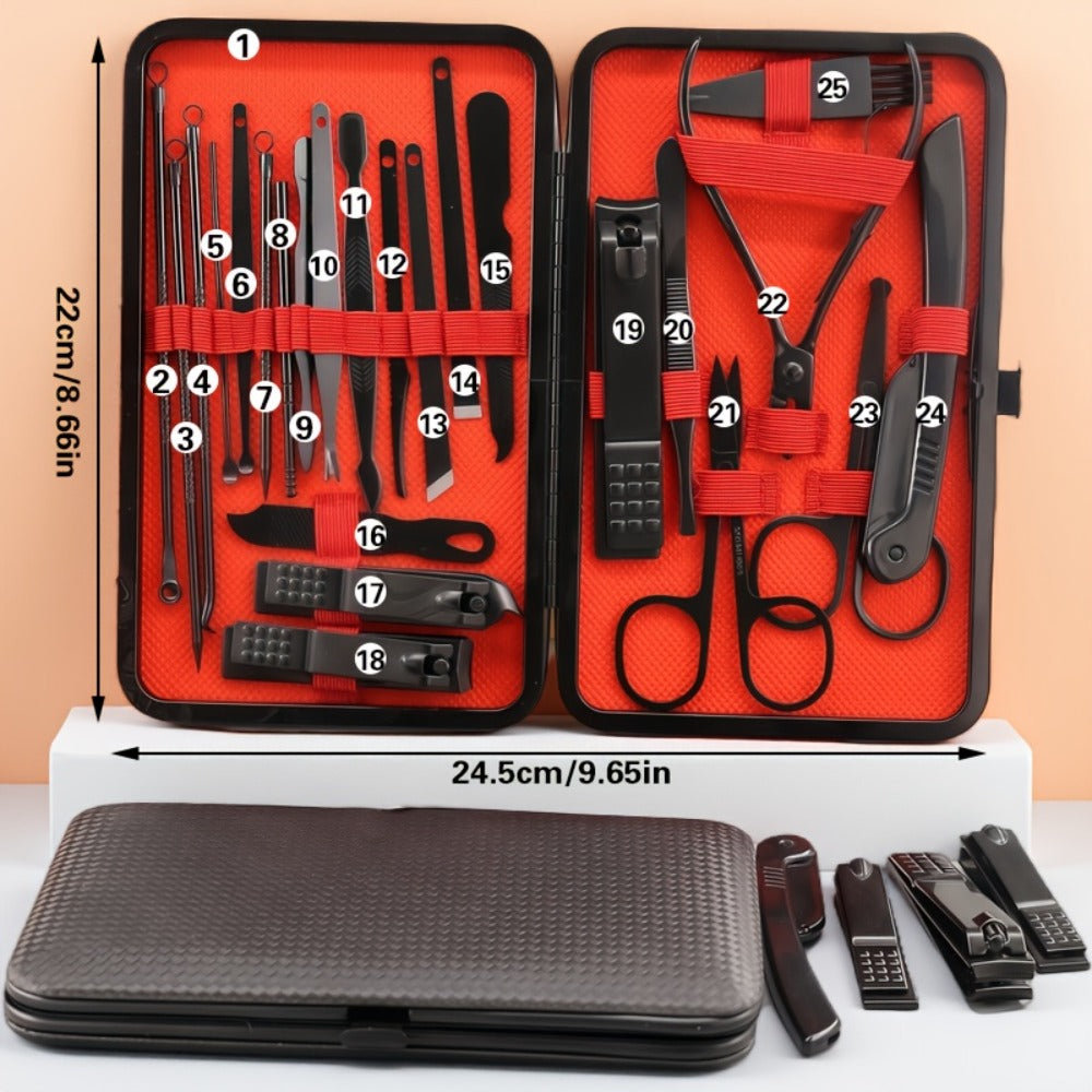 Stainless Steel Nail Clipper Set & Pedicure Kit 10 17 24 Piece – Manicure Tools with Nail File, Ear Scoop, Eyebrow Trimmer & Foot Sharpener, Travel Portable Grooming Kit for Women Men Family