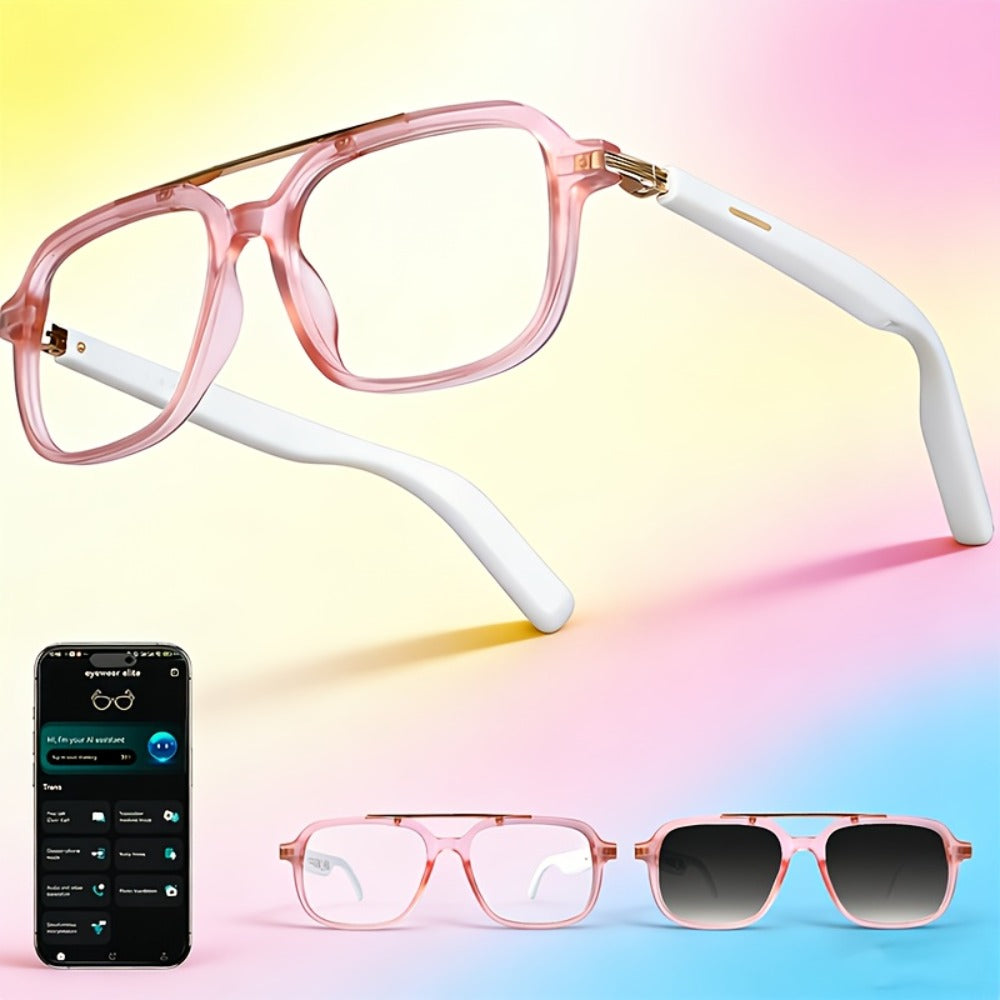 164-Language Translation Glasses with Real-Time AI Voice Translator – Bluetooth Music & Calls | AI Voice Assistant | Indoor & Driving Use | Unisex Smart Eyewear Multiple Colors | Travel Business Gift