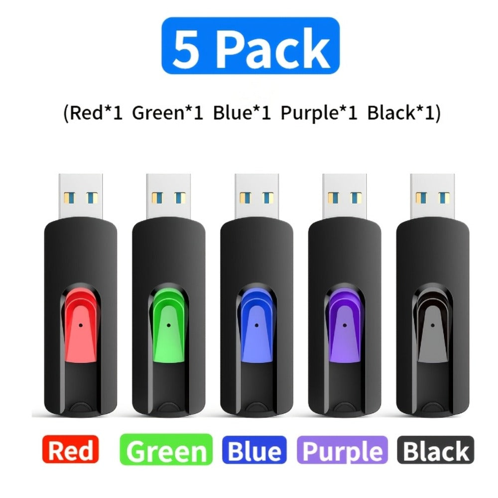 Retractable USB Flash Drive Bulk Pack 5-Pack USB 2.0 Thumb Drive 2GB 4GB 8GB 16GB 32GB 64GB Mixed Colors Capless Jump Drive Memory Stick for PC Laptop Mac TV Car Audio