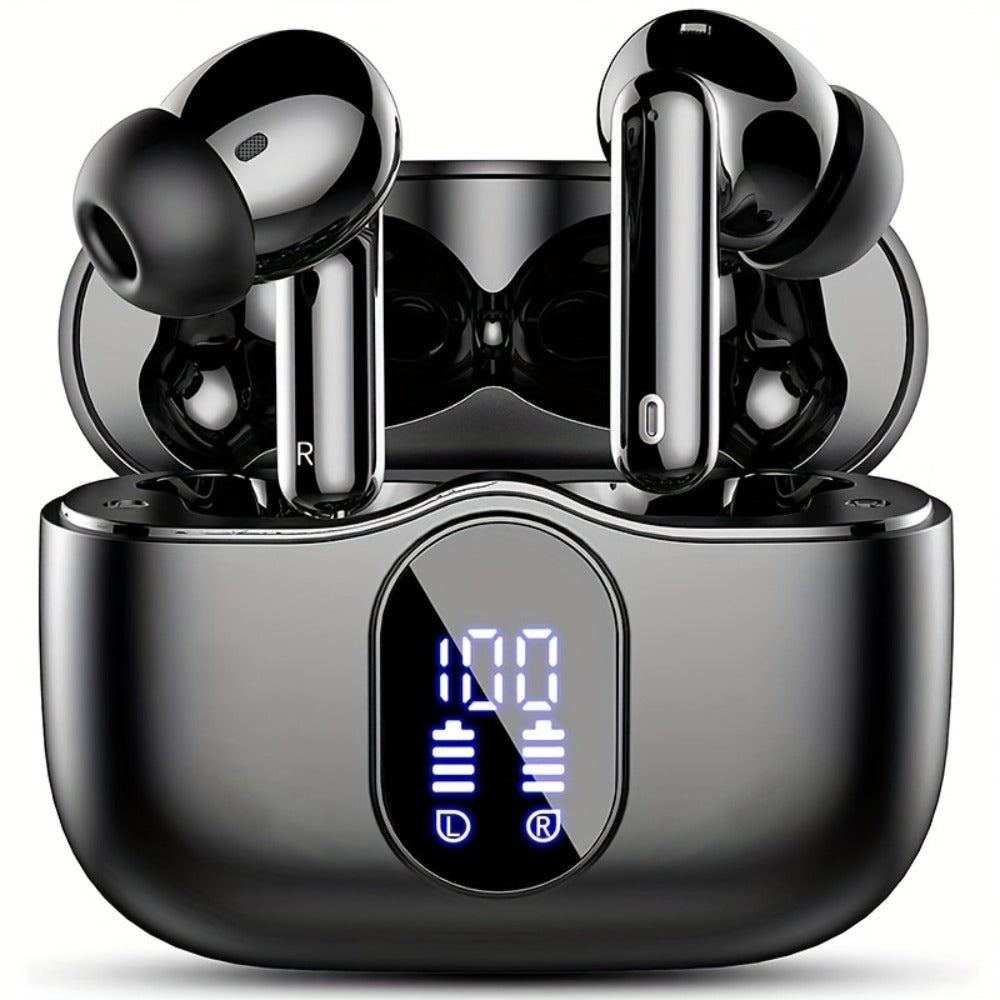 Bluetooth 5.3 Wireless Earbuds with Noise Cancelling Mic & LED Display, Deep Bass Stereo in-Ear Headphones, 36H Playback, Compatible with iPhone Android Laptop Tablet for Sports Gym Travel