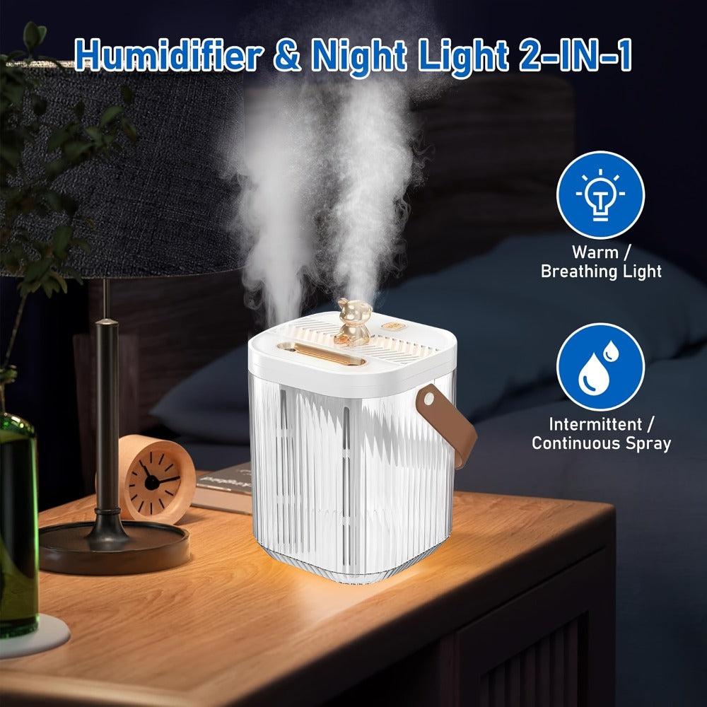 Large Humidifier 2L Smart 2-in-1 with Night Light – Dual Nozzle, 3 Mist Modes, Auto Shut-Off, Dry Burn Protection, Silent Operation, Covers 215 Sq Ft, for Bedroom, Baby Room & Office (Green)