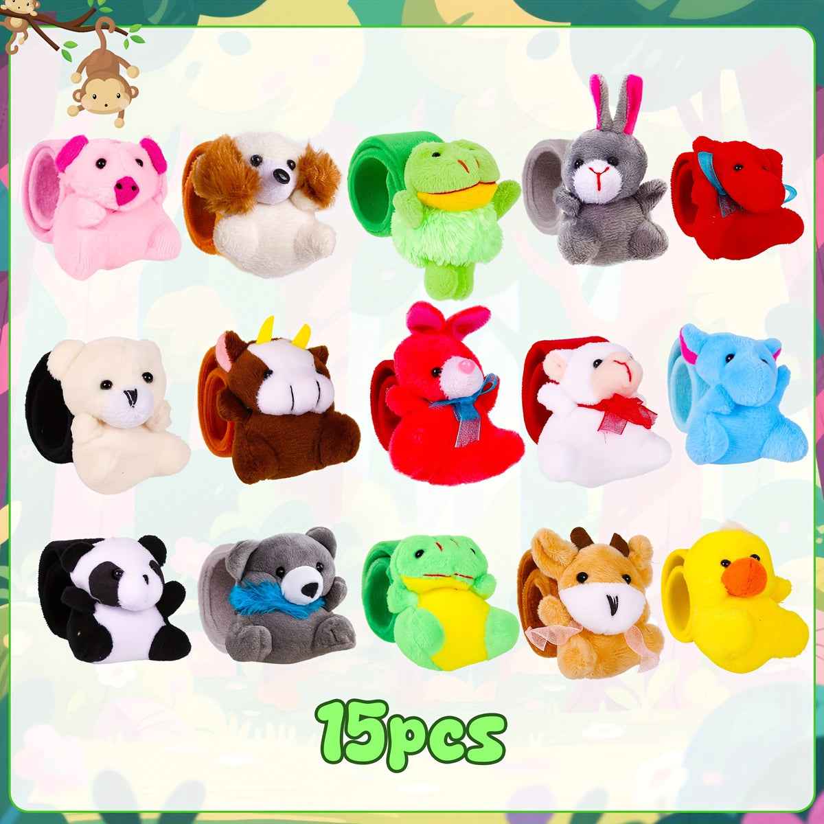 Stuffed Animal Slap Bracelets for Party Favors, 6 to 30-Piece Options