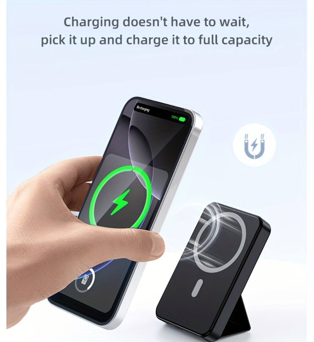 Magnetic Wireless Power Bank 10000mAh 22.5W Fast Charging Portable Charger with LED Display Built-in Kickstand PD20W USB-C Charges 3 Devices Travel Outdoor Black White Purple