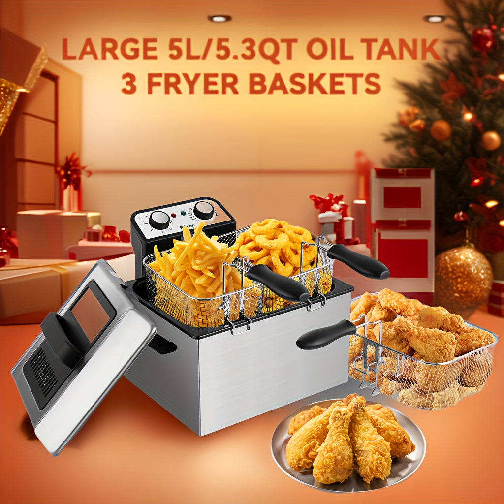 Deep Fryer 1500W Electric – Non-Stick Stainless Steel Frying Pot with Adjustable Temperature Control & Frying Basket, 1.5L / 2.5L / 3L / 5L / 6L Capacity for Home Kitchen