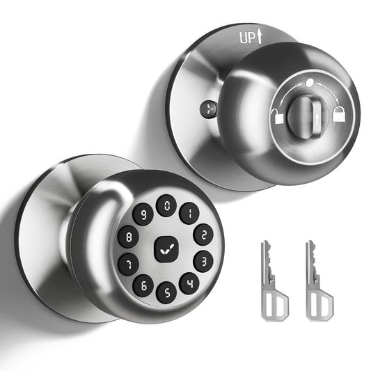 Smart Door Lock with Bluetooth App, PIN and Key Access, Auto-Lock, Silver