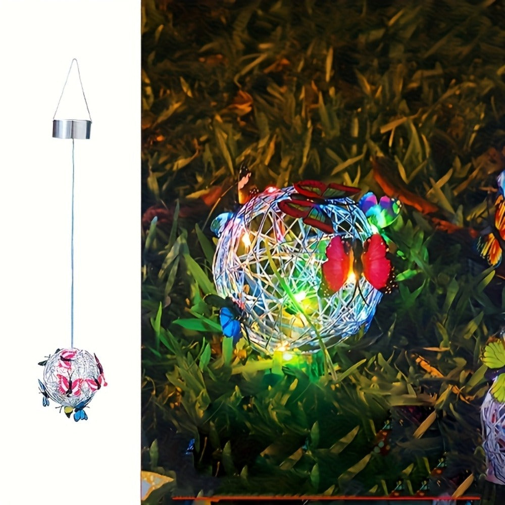 Solar Butterfly Lantern Outdoor Metal Iron Hanging Solar Light – Waterproof, Auto On at Dusk, White & Color Light | Garden, Porch, Patio & Tree Decor | Unique Garden Gift