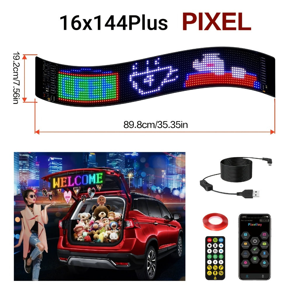 Flexible LED Matrix Screen Display DIY Text Picture & GIF – App & Remote Control, 5V USB Powered | 16x32 to 16x144 | Car, Store, Bike, Event & Holiday Signage
