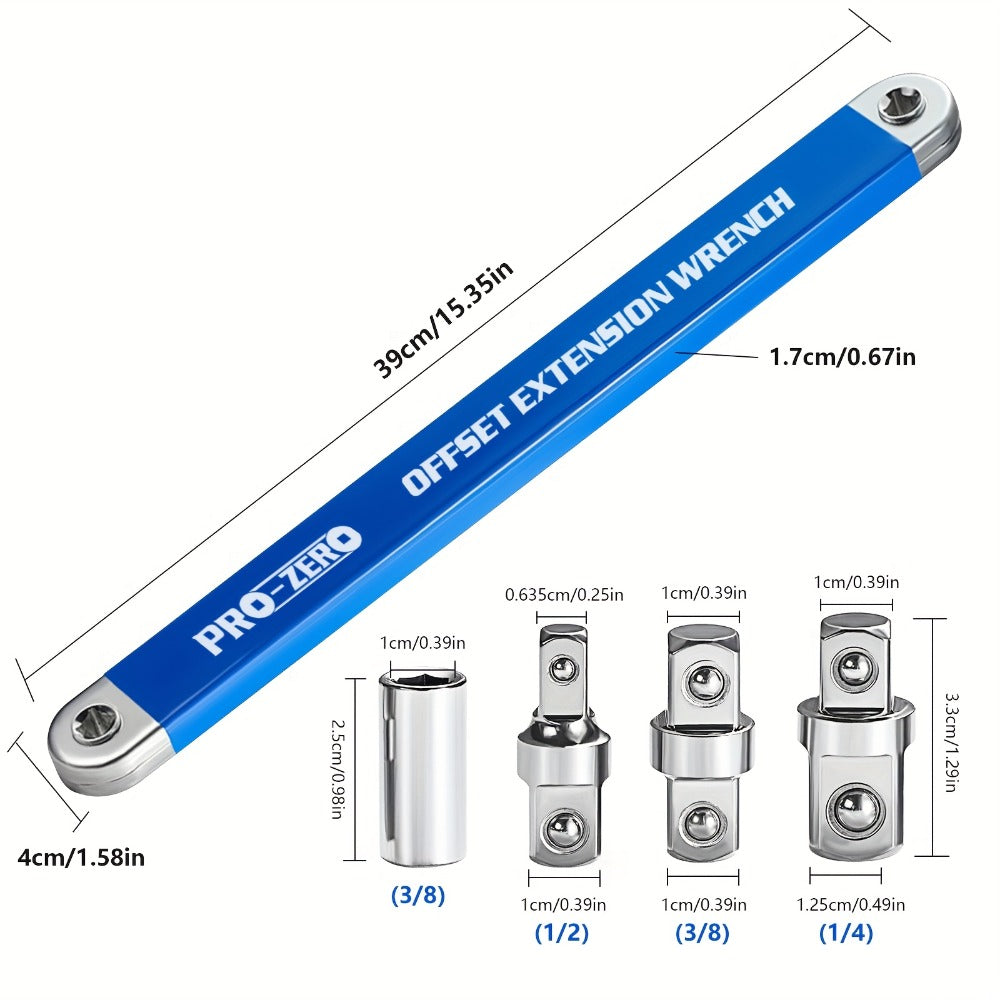 Ratchet Wrench 2-in-1 Offset Extension with 1/4" 3/8" 1/2" Square Head Adapters, 180-Degree Rotation High Torque Non-Slip Handle, Universal Flex Head Ratchet for Narrow Spaces & Auto Repair