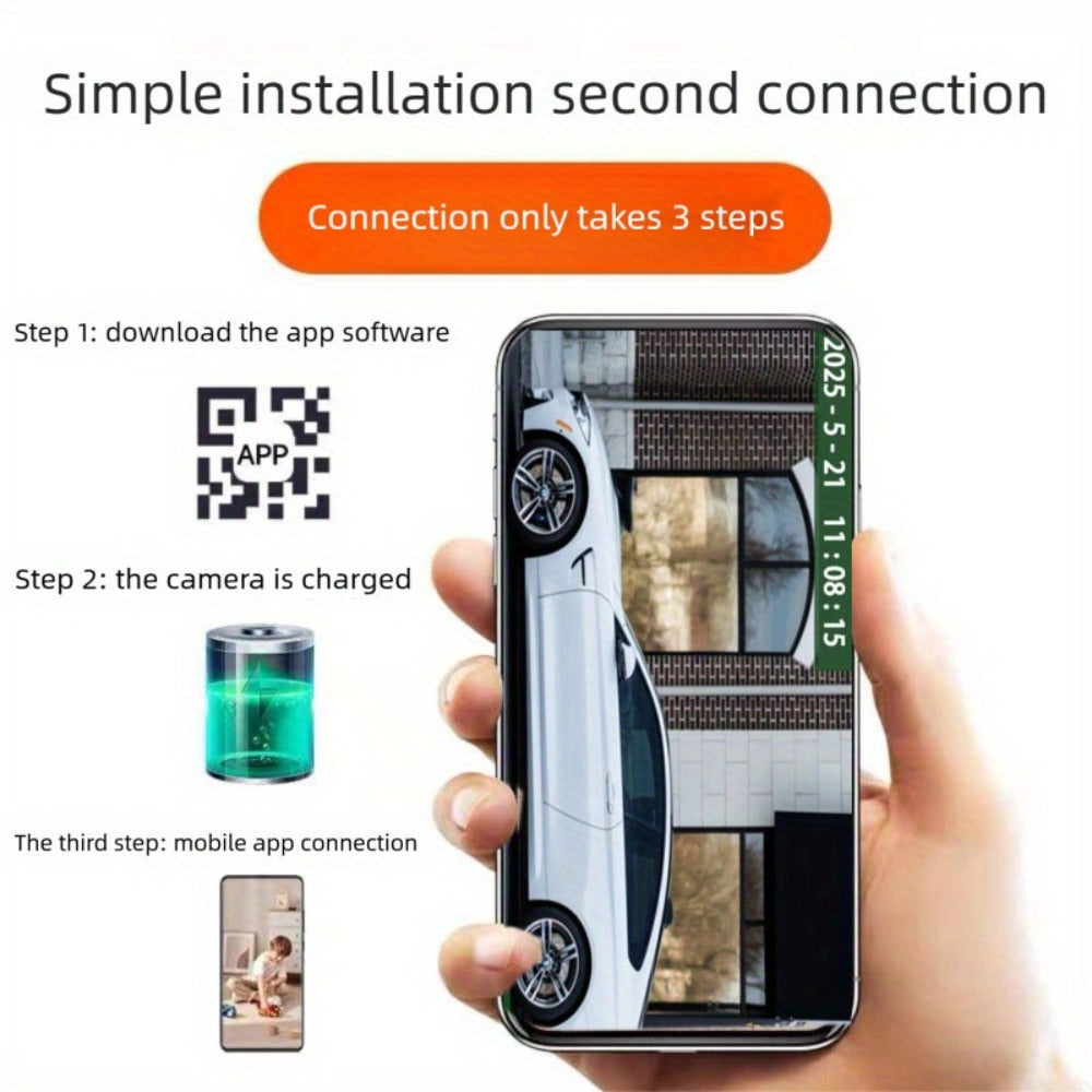 360-Degree Mini Smart WiFi Security Camera 1080P with Night Vision, Motion Detection Alarm, Pet Monitor & Nanny Cam – Battery or USB Powered, 2.4GHz & 5GHz, No Dead Angle Home Surveillance