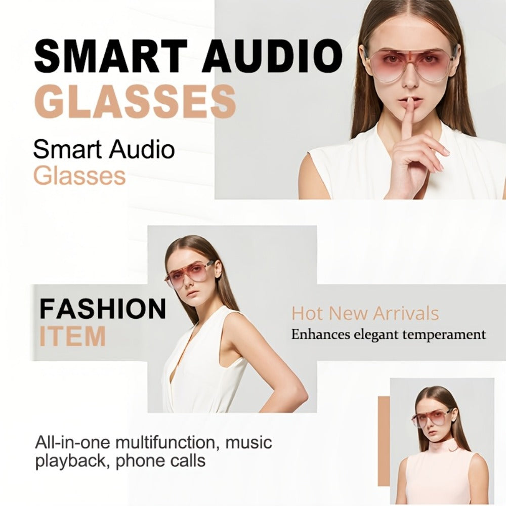 Stereo Smart Audio Glasses Touch Control Intelligent Noise Reduction Type-C Rechargeable Ultra-Long Standby Clear Calls Fashionable Wireless Eyewear for Travel Daily Use Unisex