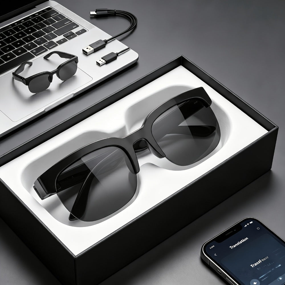 Real-Time Translation Glasses with AI Meeting Summarization – 160 Languages, Wearable AI Translator for Business Travel, Conferences & Daily Use, Lightweight Unisex Smart Eyewear for Men & Women