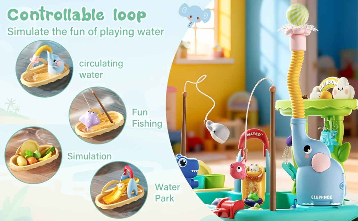 Kids Water Table Toy with Electric Pump & Faucet, Play Food & Fishing Toy in Blue or Pink