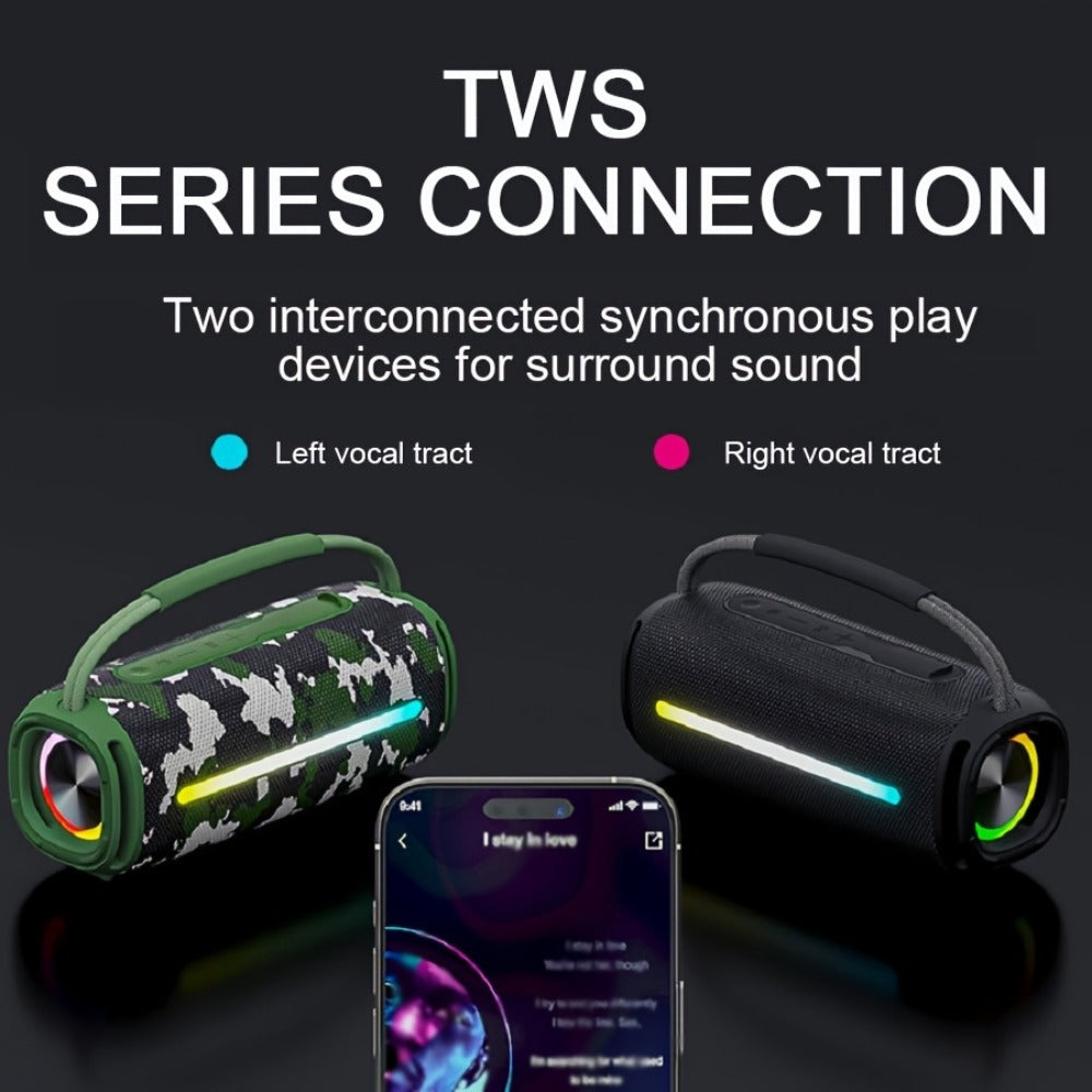 50W Portable Bluetooth Party Speaker with LED Lights, Deep Bass Wireless Speaker, FM Radio, USB Flash Drive & TF Card Playback, Loud Outdoor Speaker for Party, Camping, Home, Backyard & Events