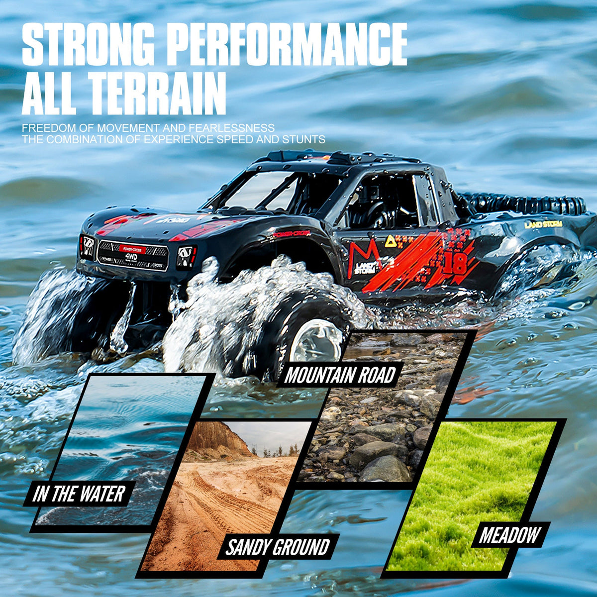 Amphibious RC Car 1:16 Scale 4WD, Waterproof Monster Truck or Pickup, 2 Batteries