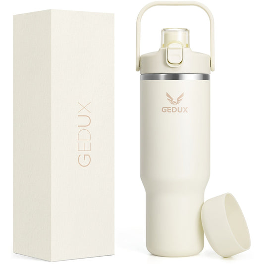 Vacuum Insulated Tumbler with Handle, 32 oz Stainless Steel, Straw Lid & Silicone Boot