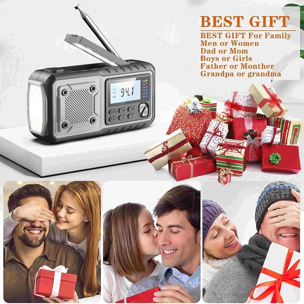 Hand Crank Emergency Weather Radio 5000mAh Solar Powered NOAA AM FM Portable Survival Radio with Flashlight SOS Alarm Reading Light Phone Charger Type-C for Hurricane Tornado Storm Preparedness Gift
