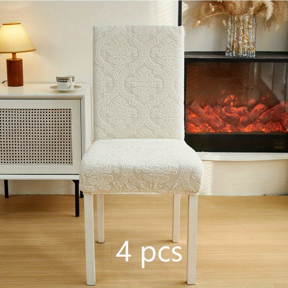 Dining Chair Covers Stretch Velvet Washable Removable Slipcovers Set of 4 or 6 for Kitchen Home Hotel Banquet — Elastic Band Silver Fox Velvet 200GSM