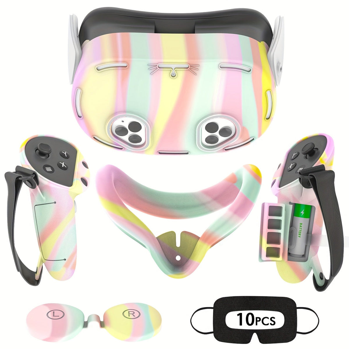 Meta Quest 3S Silicone Cover Set - VR Face Cover Shell Controller Grip Case Camera Lens Protector Full Protection Accessories Kit for Meta Quest 3S