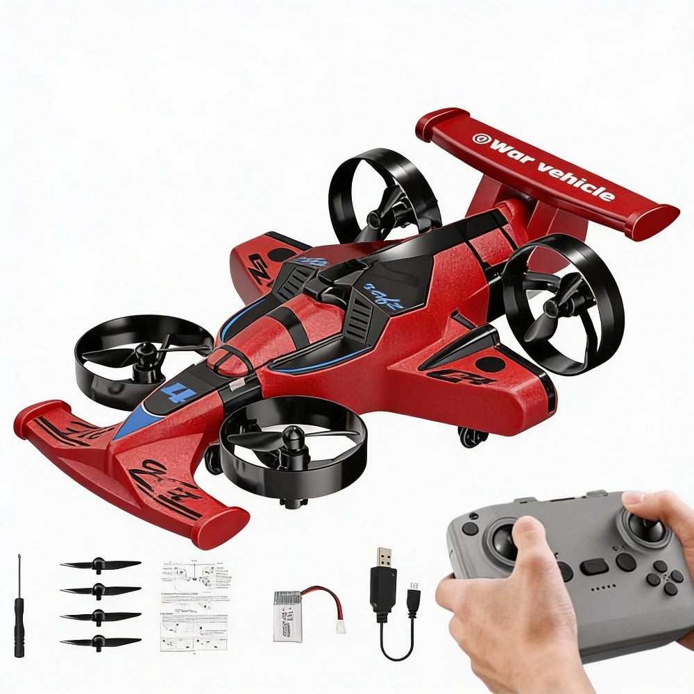 RC Flying Car Drone Combo for Kids – 2-in-1 Remote Control Racing Car & Quadcopter One-Key Takeoff 360° Aerial Flips Stable Hover Durable Foam Body Indoor Outdoor Gift for Boys Girls Age 6+ Red White Purple