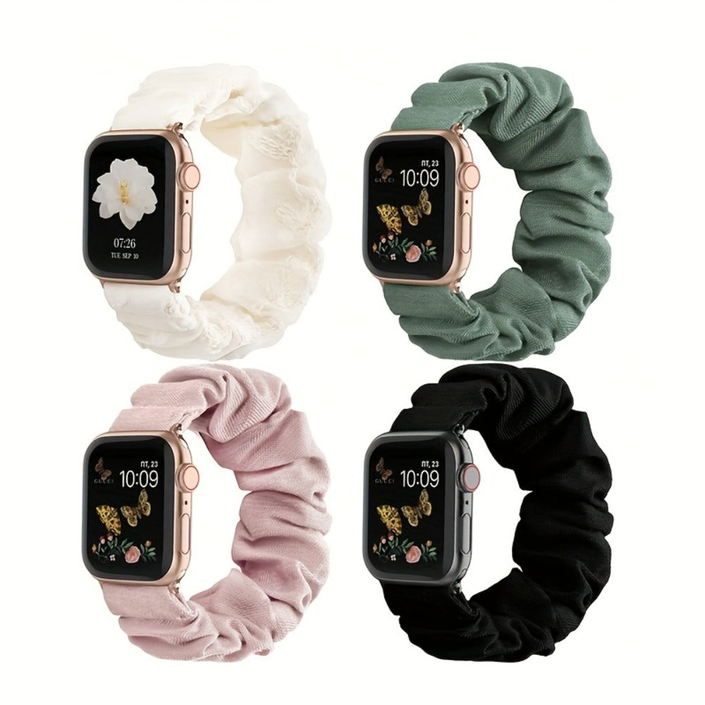 Nylon Elastic Apple Watch Band Women 4-Pack Adjustable Loop Aluminum Butterfly Clasp Strap Compatible with Apple Watch Ultra SE Series 9 8 7 6 5 4 3 2 1 38mm 40mm 41mm 42mm 44mm 45mm 49mm