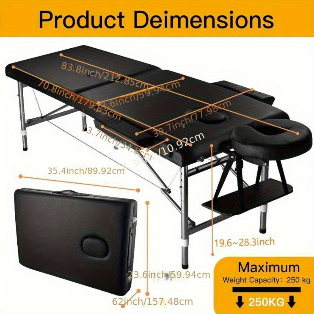 Portable Massage Table Foldable Aluminum Spa Bed – 3-Fold Adjustable Height 24" Wide Padded Treatment Bed for Esthetician, Lash Tech, Tattoo Artist, Waxing & Mobile Beauty Salon