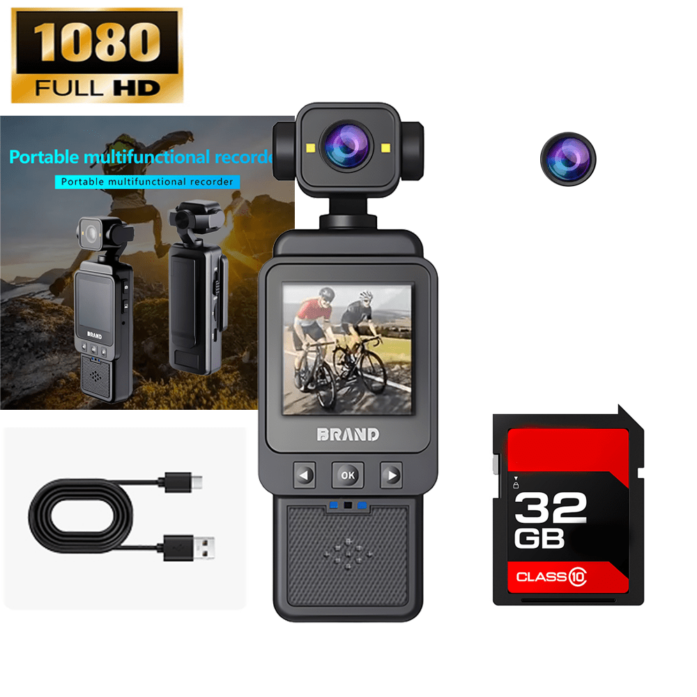 Action Camera 10180P with 360° Rotating Lens, Lightweight 150g Wearable Vlog Camera with 32G Card Option – Pocket-Sized Rechargeable Cam for Vlogging, Sports & Outdoor Adventures