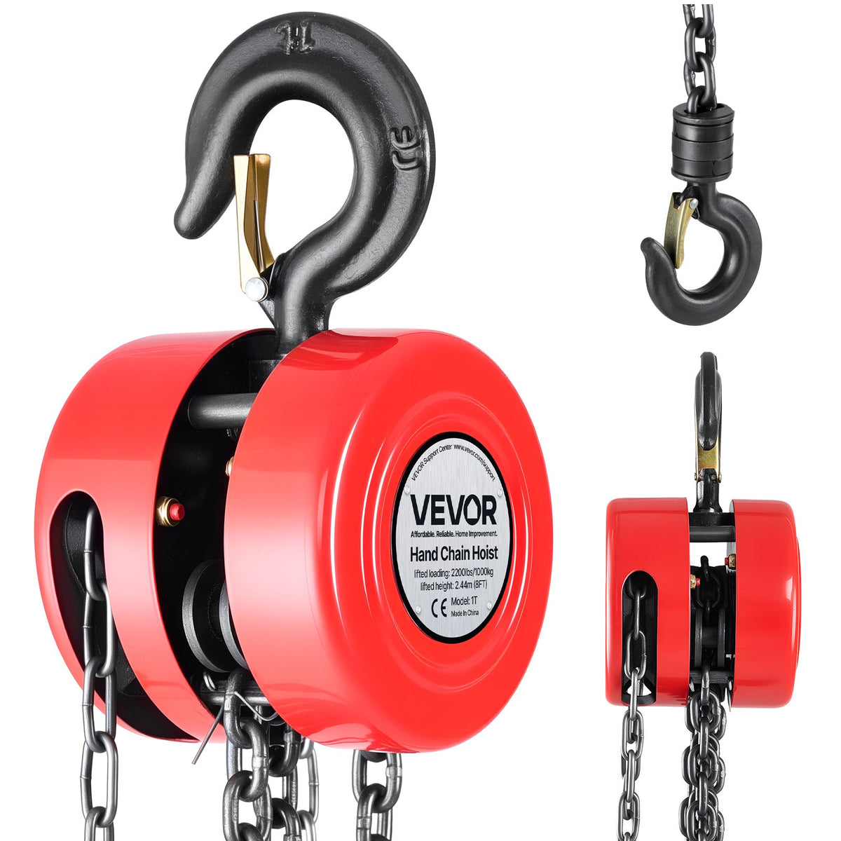 Hand Chain Hoist 2200 lb / 4400 lb Manual Chain Block with G70 Chain – 8 ft / 10 ft / 20 ft Lift Height, 360° Rotating Hooks, Security Brake, for Garage, Construction & Warehouse Lifting