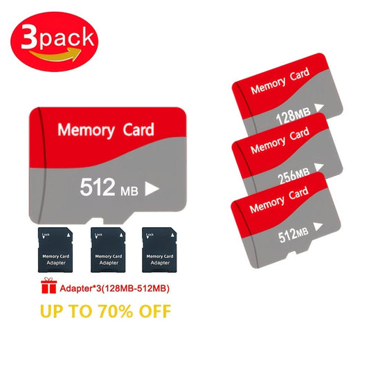 UHS-I A1 Micro SD Card 3-Pack with Adapter 128MB 256MB 512MB – High Speed TF Memory Cards for Camera Phone Tablet Car Audio Game Console Point Reading Pen Stereo Secure Storage