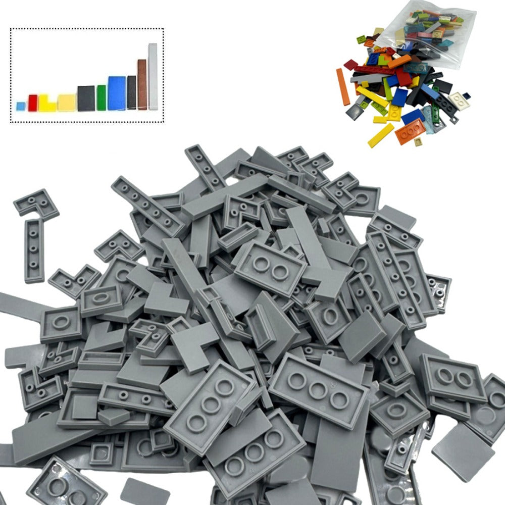 Bulk Smooth Flat Tile Building Blocks, Approx. 150 Pieces, 1x1 1x2 & 1x6