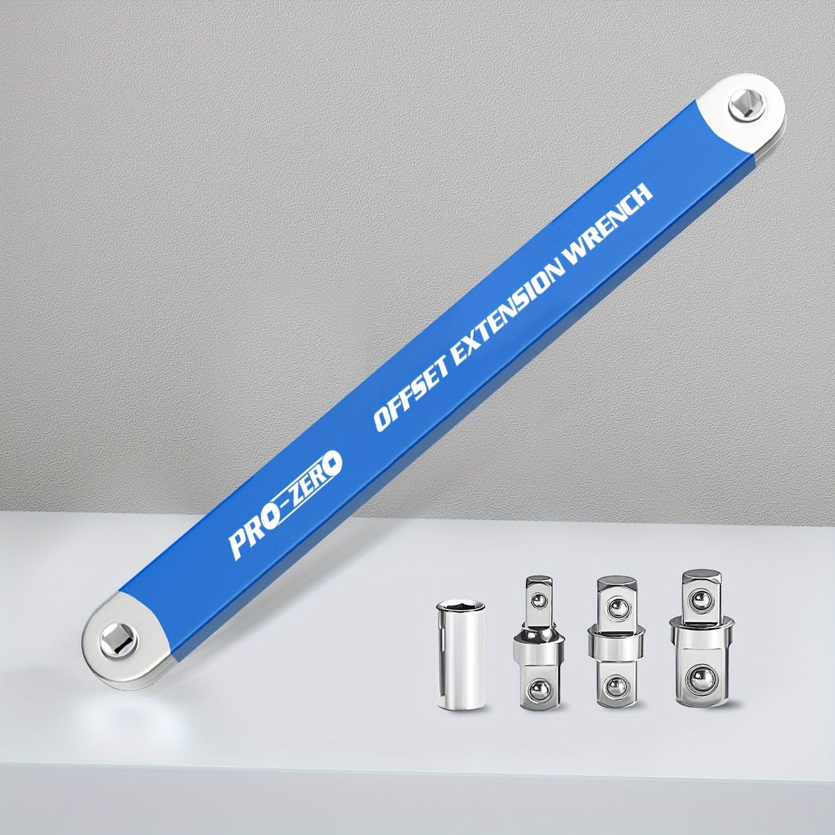 Ratchet Wrench 2-in-1 Offset Extension with 1/4" 3/8" 1/2" Square Head Adapters, 180-Degree Rotation High Torque Non-Slip Handle, Universal Flex Head Ratchet for Narrow Spaces & Auto Repair