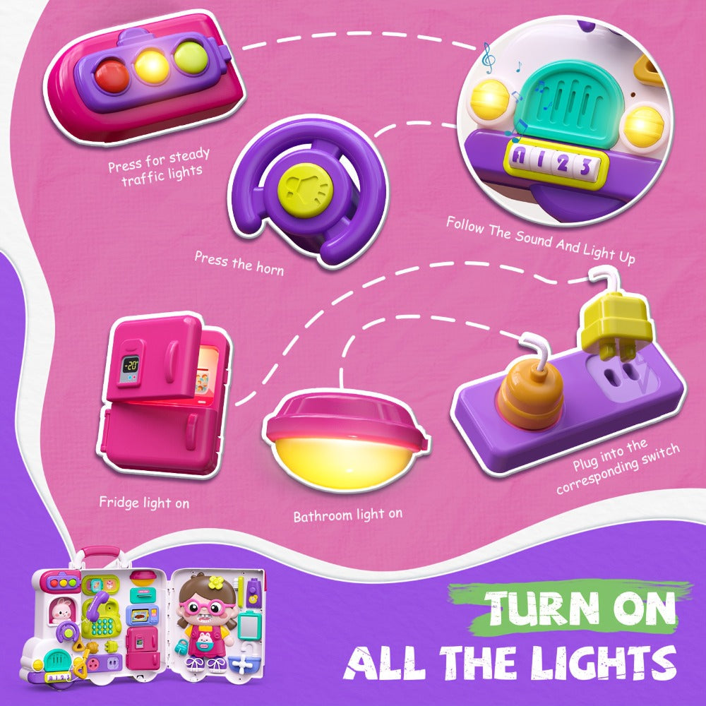 Musical Busy Board Bus Toy for Toddlers 18 Months – Pink Baby Activity Board, Early Educational Motor Skills Developmental Toy for 1 2 Year Old Boys & Girls, Birthday Gift for Baby