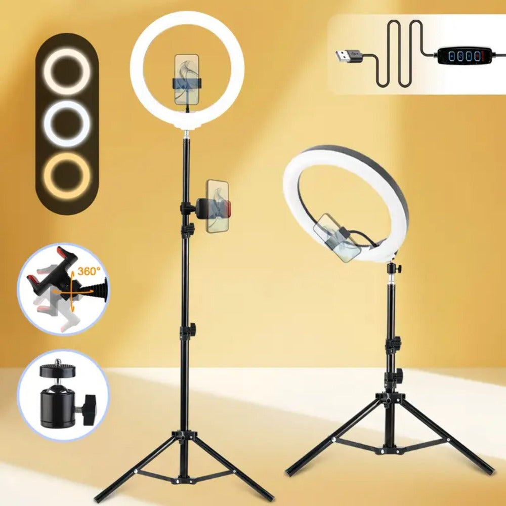 Selfie Ring Light 10/12 Inch with 42-Inch Retractable Tripod Stand | USB Powered, Cold Shoe Mount, Compatible with Smartphone, Camera & Webcam for YouTube, Instagram, TikTok & Live Streaming