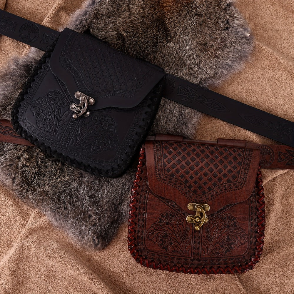 Dragon-Embossed Faux Leather Waist Bag for Renaissance Faire and Cosplay